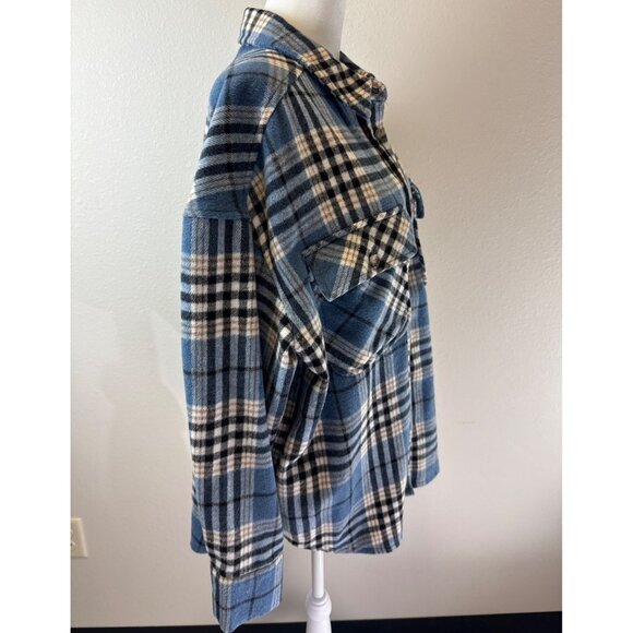 Primark Women's Plaid Flannel Button Up Shacket Shirt Medium Oversized Cabin Cor - Picture 5 of 13